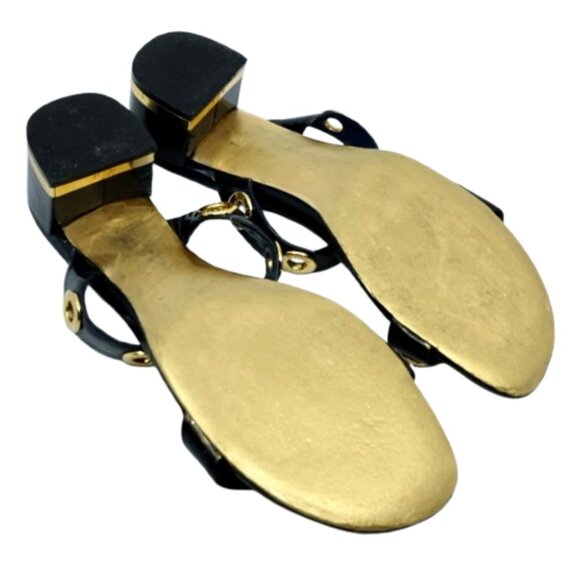 TORY BURCH~Kathryn Grommet~BLUE PATENT LEATHER MID HEIGHT BLOCK HEEL SHOES SZ 11 - Picture 7 of 8